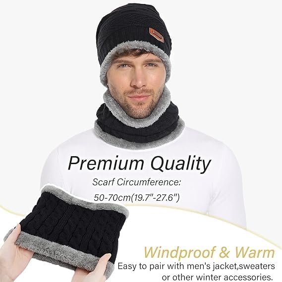 Woolen Beanie Cap & Muffler Set for Men & Women | Winter Warm Knit Cap Scarf Combo for Outdoor & Daily Use