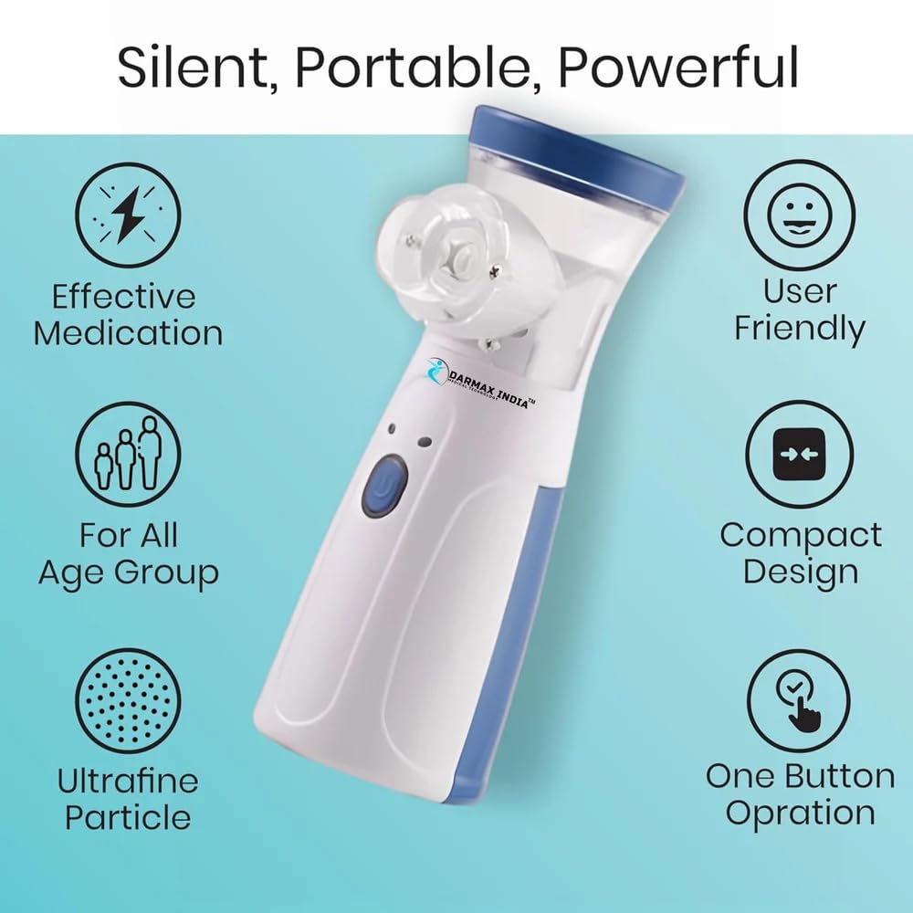 Portable Mesh Nebulizer for Adults & Kids | Quiet, Compact & Wireless Nebulizer Machine with Masks | Effective for Cough, Asthma, Sinusitis & Bronchitis
