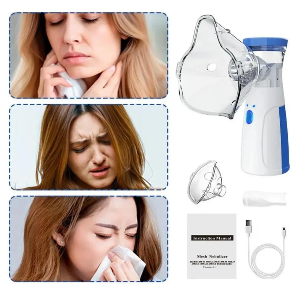 Portable Mesh Nebulizer for Adults & Kids | Quiet, Compact & Wireless Nebulizer Machine with Masks | Effective for Cough, Asthma, Sinusitis & Bronchitis