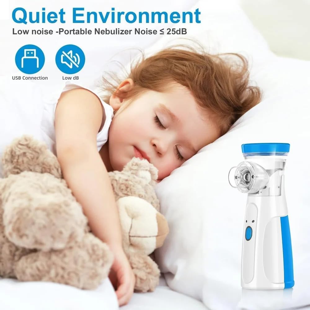 Portable Mesh Nebulizer for Adults & Kids | Quiet, Compact & Wireless Nebulizer Machine with Masks | Effective for Cough, Asthma, Sinusitis & Bronchitis