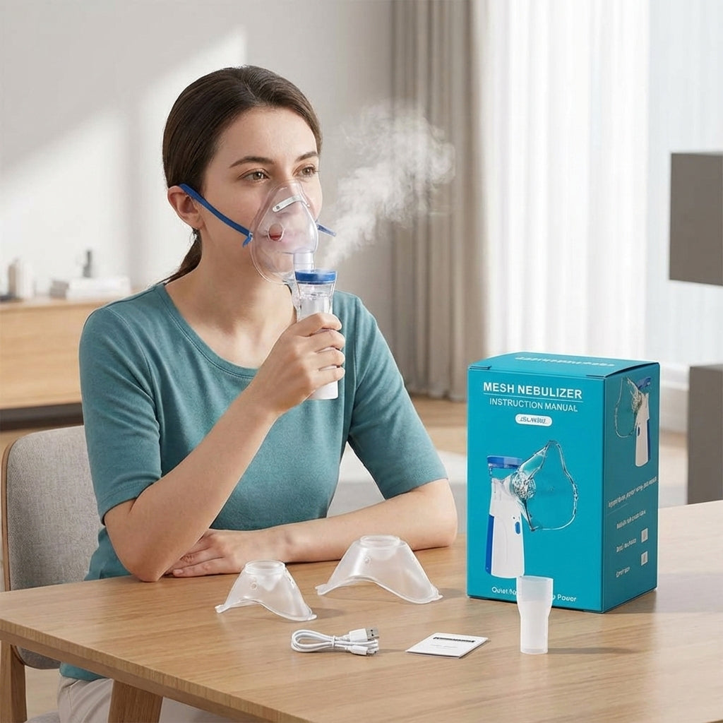 Portable Mesh Nebulizer for Adults & Kids | Quiet, Compact & Wireless Nebulizer Machine with Masks | Effective for Cough, Asthma, Sinusitis & Bronchitis